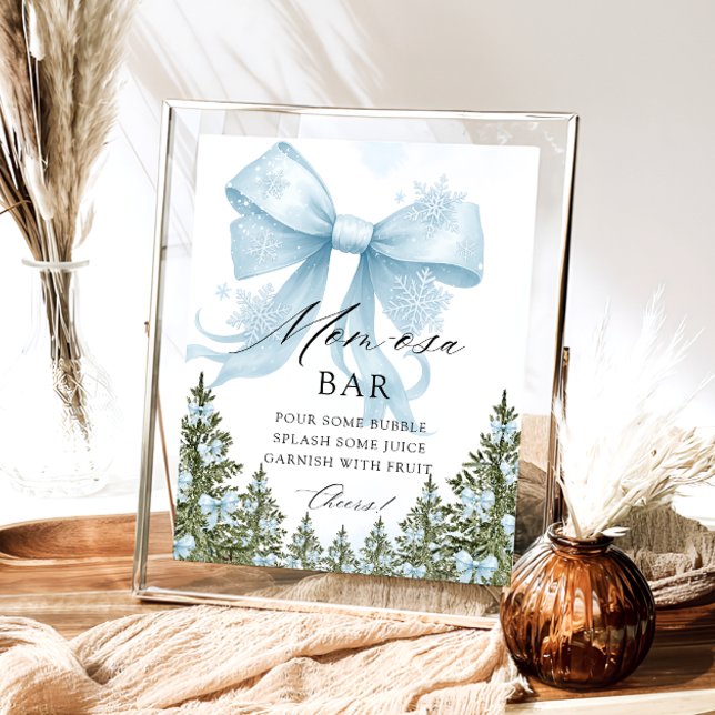 Winter Blue Bow Baby Shower Mom-osa Bar Poster (Creator Uploaded)