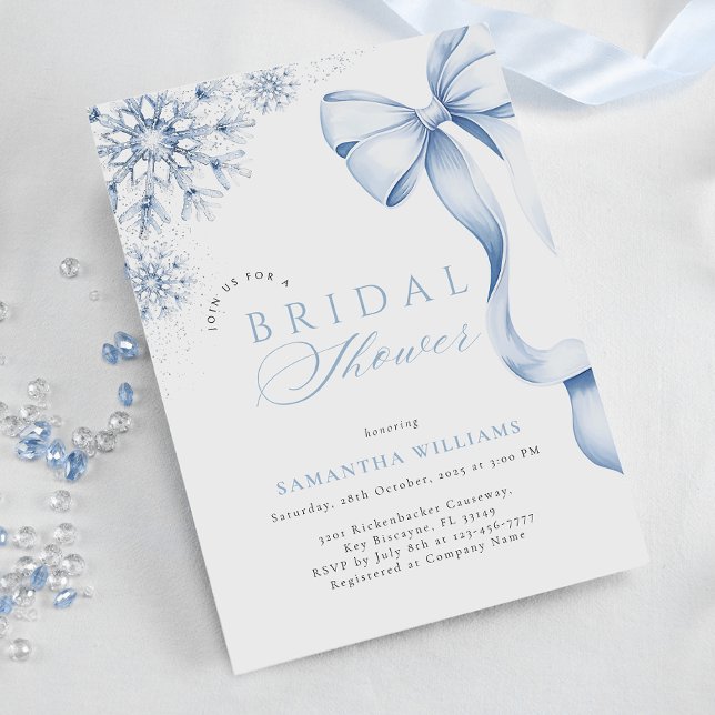 Winter Blue Bow Bridal Shower Invitation (Creator Uploaded)