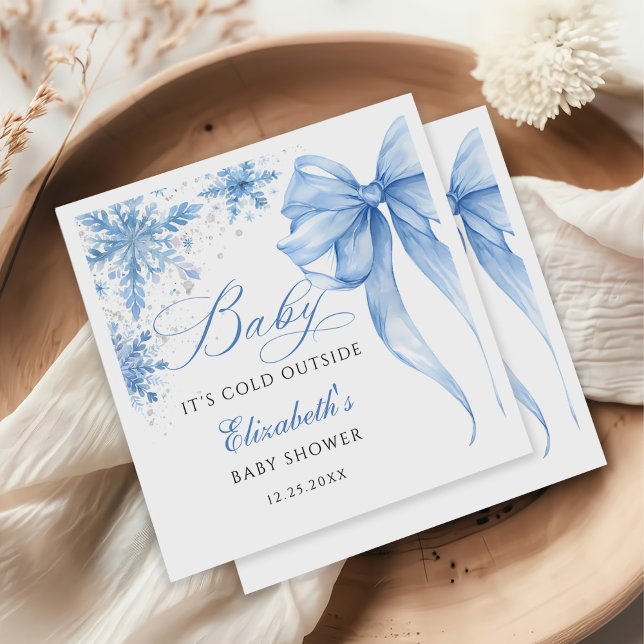 Winter Blue Bow Snowflakes Baby Shower Napkins (Creator Uploaded)