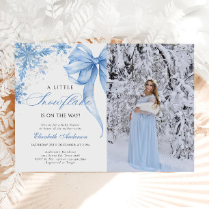 Winter Blue Bow Snowflakes Baby Shower Photo Invitation