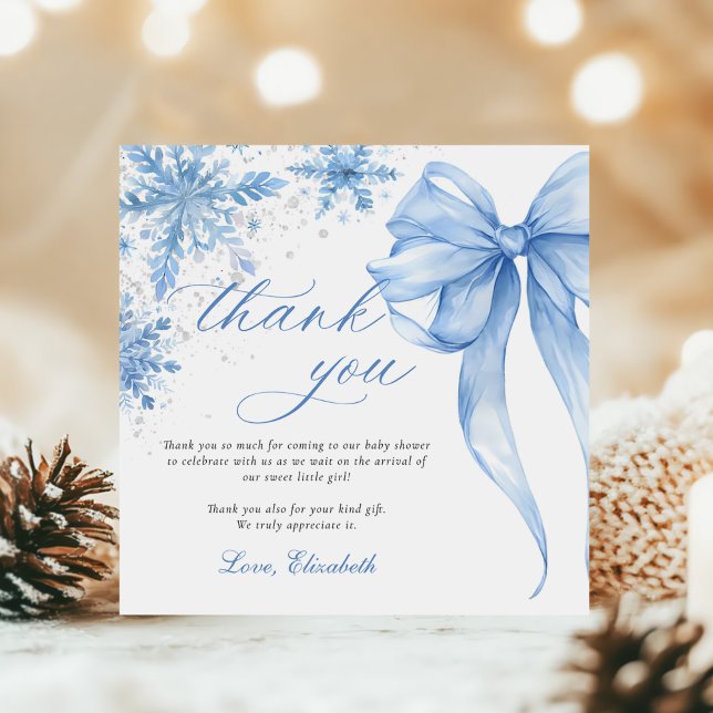 Winter Blue Bow Snowflakes Baby Shower Thank You Card (Creator Uploaded)