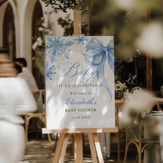 Winter Blue Bow Snowflakes Baby Shower Welcome Foam Board (Creator Uploaded)