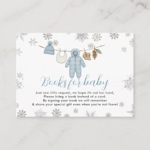 Winter Blue Boy Baby Shower Snow Books for Baby Enclosure Card