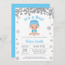 Winter Blue Boy Baby Shower Snowflake Invitation