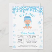 Winter Blue Boy Baby Shower Snowflake Invitation