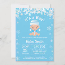 Winter Blue Boy Baby Shower Snowflake Invitation