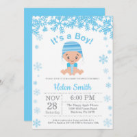 Winter Blue Boy Baby Shower Snowflake Invitation