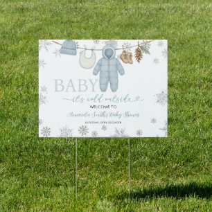 Winter Blue Boy Baby Shower Snowflake Welcome Sign