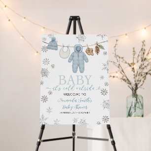 Winter Blue Boy Baby Shower Snowflake Welcome Sign