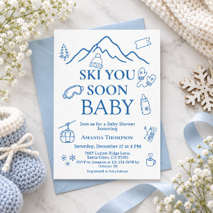 Winter Blue Boy Ski You Soon Baby Shower Invitation