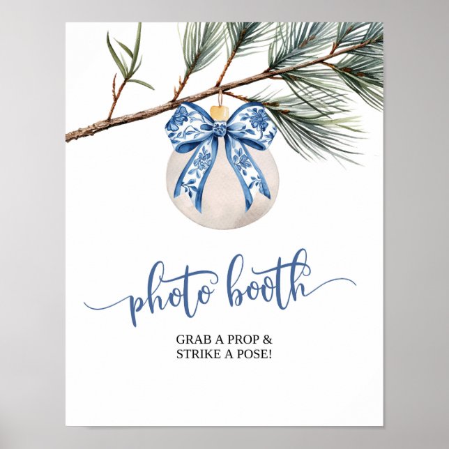 Winter Blue Chinoiserie Bridal Shower Photo Booth Poster (Front)
