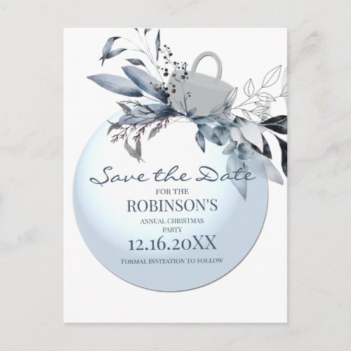 Winter Blue Christmas Bauble  Save The Date  Postcard