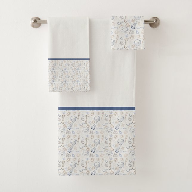 Winter Blue Christmas Doodles Bath Towel Set (Insitu)