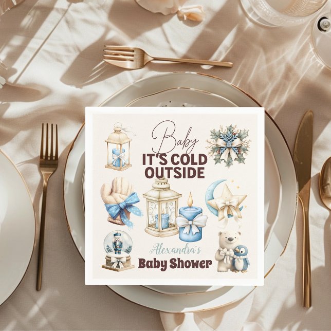 Winter Blue Christmas Holiday Baby Shower Napkins (Creator Uploaded)