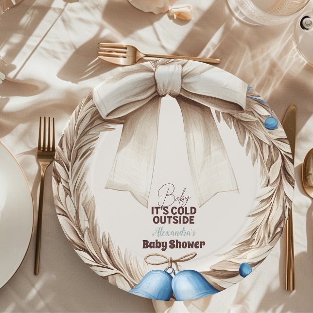 Winter Blue Christmas Holiday Baby Shower Paper Plates (Creator Uploaded)