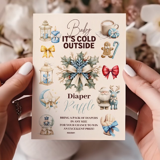 Winter Blue Christmas Holiday Diapper Raffle Enclosure Card (Creator Uploaded)