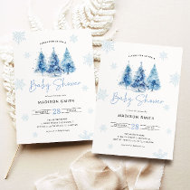 Winter Blue Christmas Tree Baby Shower Boy Invitation