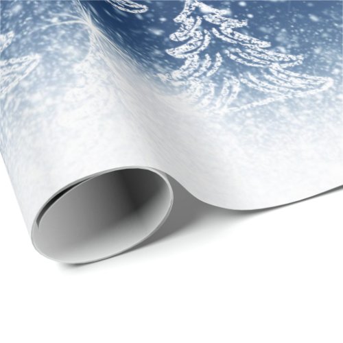 Winter Blue Christmas Trees Wrapping Paper
