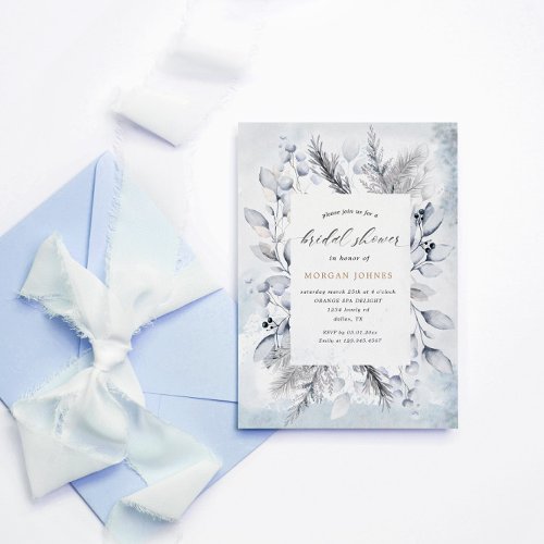 Winter Blue Elegant Floral Bridal Shower Invite