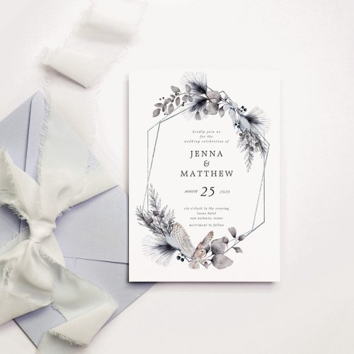Winter Blue Elegant Foliage Wedding Invitation