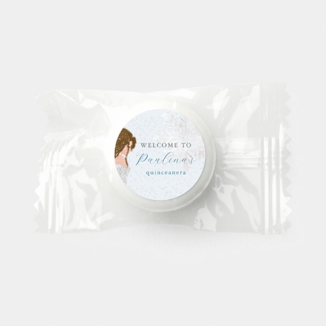 Winter Blue Falling Snow 15th Birthday Quinceañera Life Saver® Mints (Front)