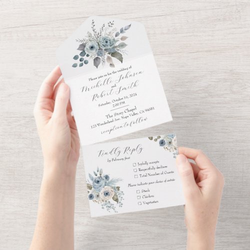 Winter Blue Floral All In One Invitation