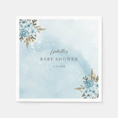 Winter Blue Floral Baby Shower Napkins