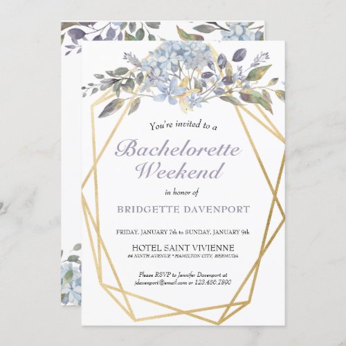Winter Blue Floral Bachelorette Weekend Itinerary Invitation