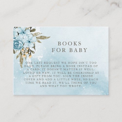 Winter Blue Floral Books For Baby Enclosure Card