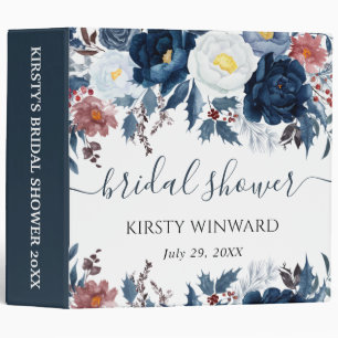 Winter Blue Floral Bridal Shower Photo Album 3 Ring Binder
