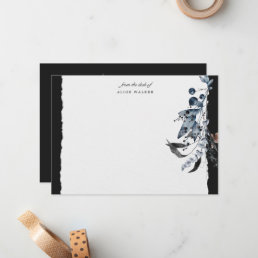 Winter Blue Floral Monogram Stationery Note Card