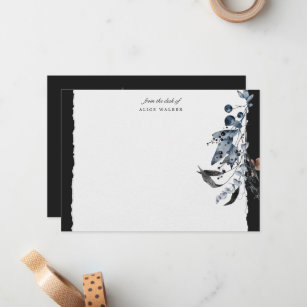 Winter Blue Floral Monogram Stationery Note Card