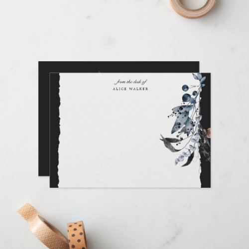 Winter Blue Floral Monogram Stationery Note Card