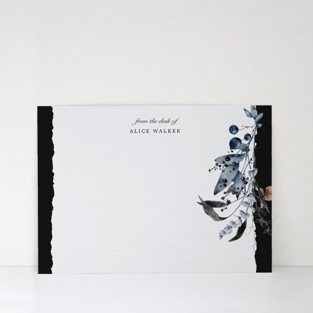 Winter Blue Floral Monogram Stationery Note Card (Creator Uploaded)