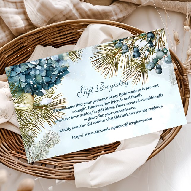 Winter Blue Floral Quinceañera Enclosure Card (Creator Uploaded)