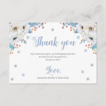 Winter blue floral silver baby shower thank you enclosure card