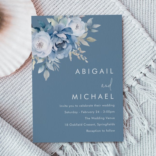 Winter Blue Florals Wedding Invitation (Creator Uploaded)