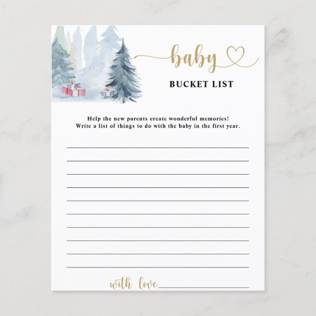 Winter blue forest baby bucket list game (Front)