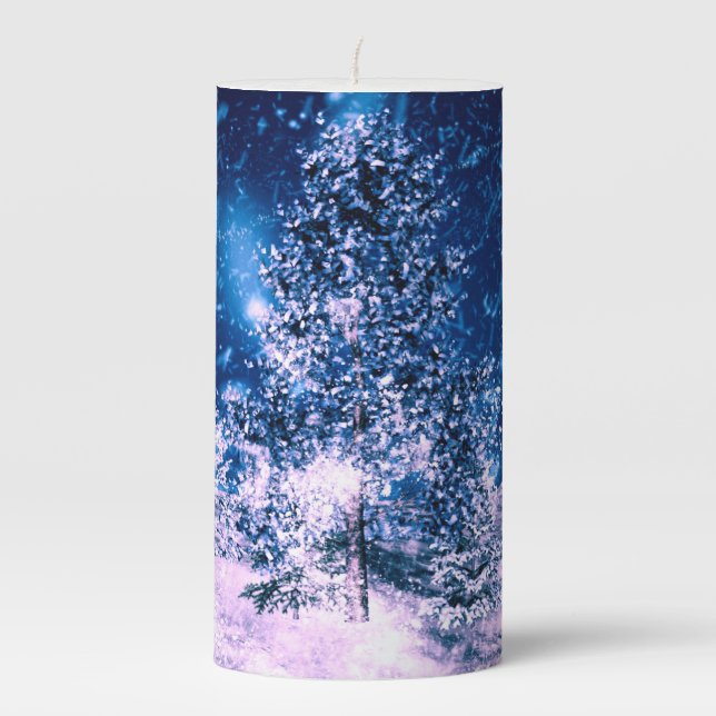 winter blue forest holidays xmas    pillar candle (Front)