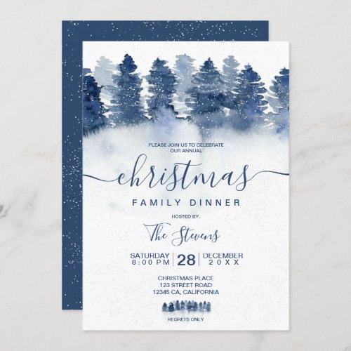 Winter blue forest wood watercolor snow Christmas Invitation