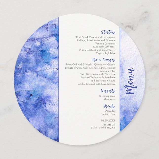 Winter Blue Garden Wedding Circle Menu (Front)