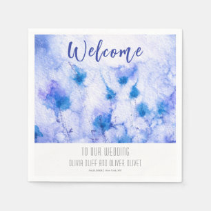 Winter Blue Garden Wedding Welcome Napkins