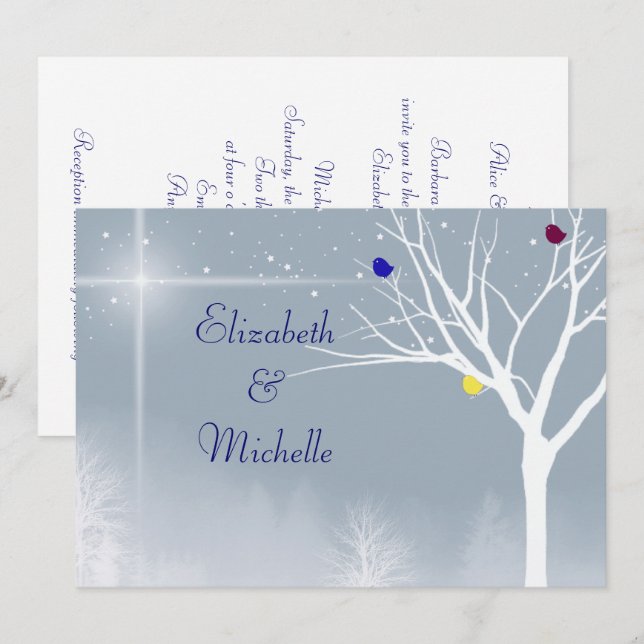 Winter Blue Gay/Lesbian Custom Wedding Invitation (Front/Back)