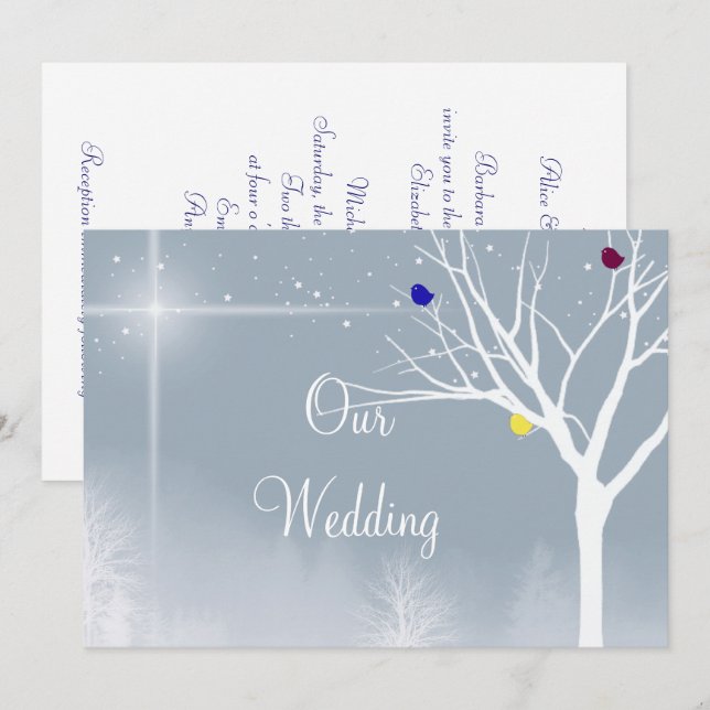 Winter Blue Gay/Lesbian  Wedding Invitation (Front/Back)