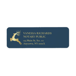 Winter Blue Gold Deer Holiday Business Return  Label