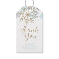 Winter blue Gold Snowflake Baby Shower Favor Tags