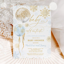 Winter Blue & Gold Snowflake Baby Shower Invitation