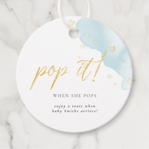 Winter Blue Gold Watercolor Baby Shower Pop It Favor Tags