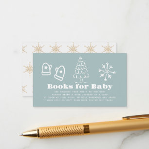 Winter Blue Hand-Drawn Baby Shower Book Request Enclosure Card