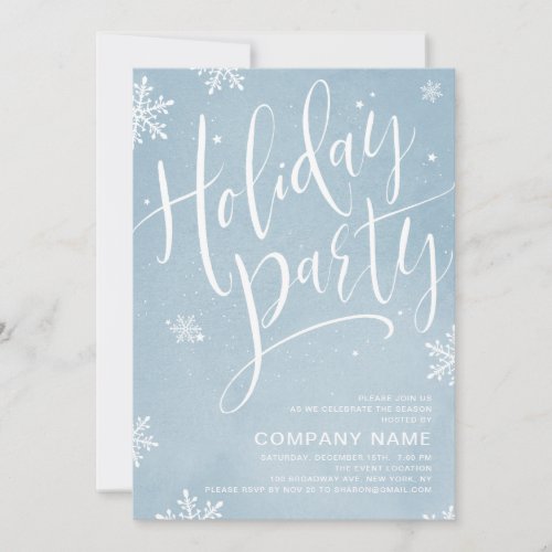Winter blue handwritten calligraphy holiday Party Invitation